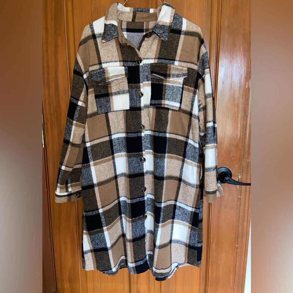 Plaid Button-Up Shirt Dress ( Shacket)